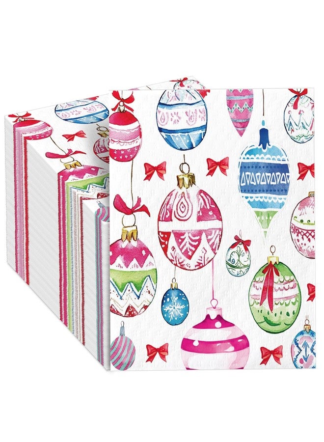 ojustbeok 50Pcs Christmas Paper Napkins Xmas Hanging Ball Disposable Guest Napkins Vintage Christmas Ornaments Balls Holiday Party Decorations Supplies for Bathroom Kitchen Merry Winter Daily Table Decor Favor - Image 1